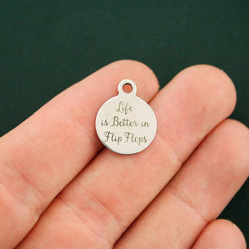 Summer Stainless Steel Small Round Charms - Life is better in flip flops - BFS002-2717