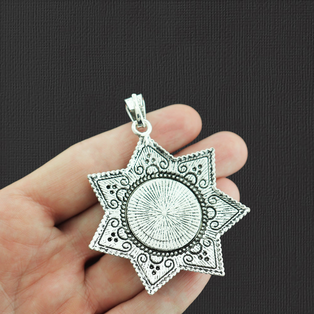 Sun Antique Silver Tone Charm With Imitation Turquoise - SC2529