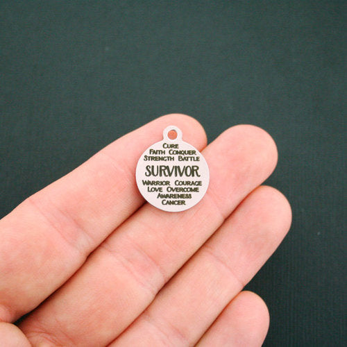 Survivor Word Collage Stainless Steel Charms - BFS001-1457