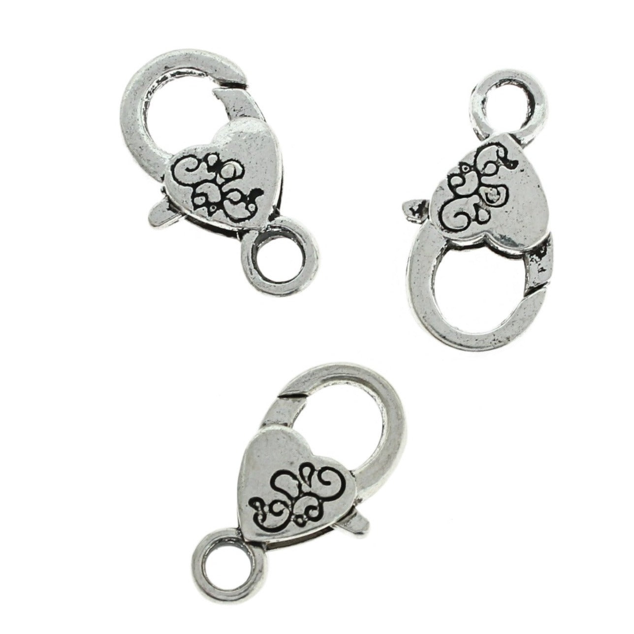 Swirl Design Antique Silver Tone Lobster Clasps 26mm x 13mm - BULK 20 Clasps - FF278