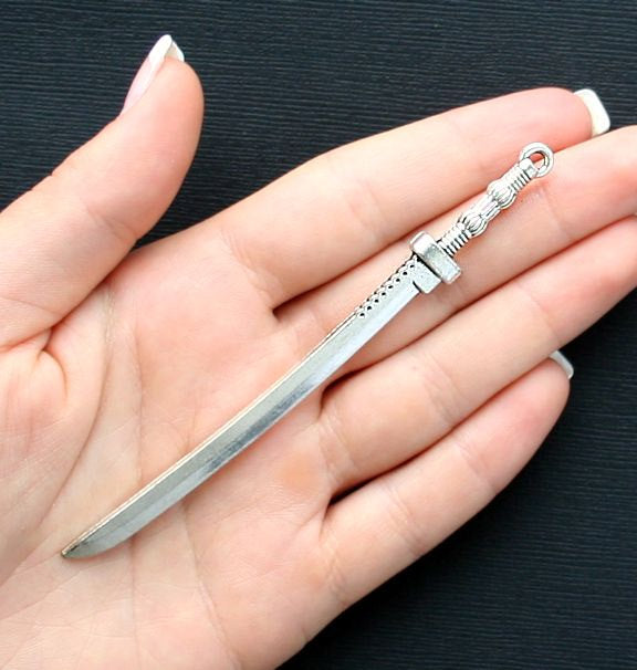 Épée Antique Silver Tone Charm 2 Faces - SC1366