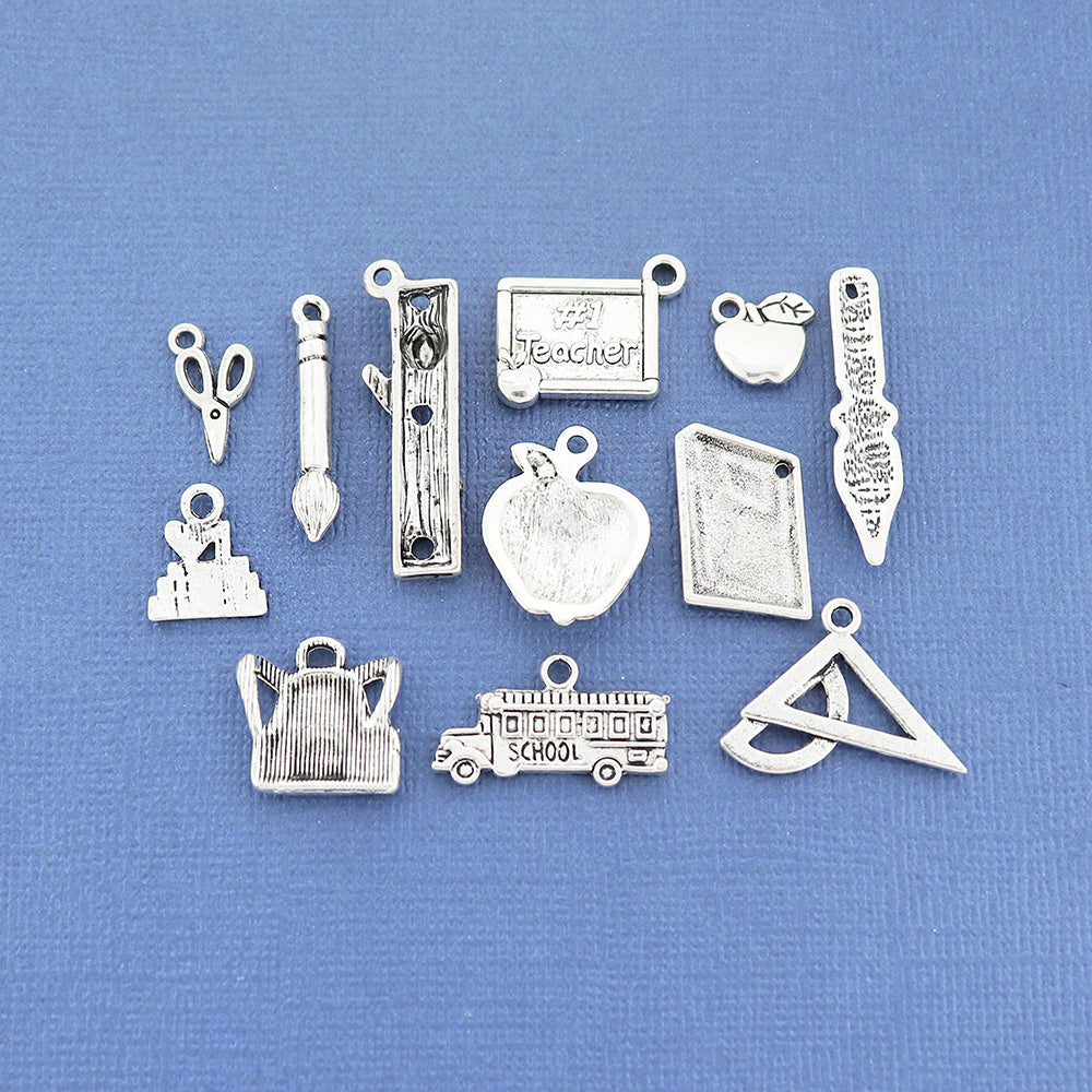 Teacher Charm Collection Ton argent antique 12 breloques différentes - COL338