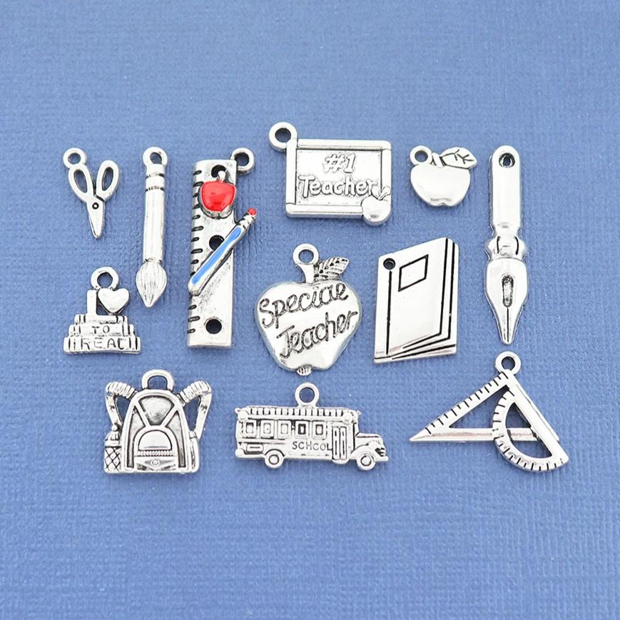 Teacher Charm Collection Ton argent antique 12 breloques différentes - COL338