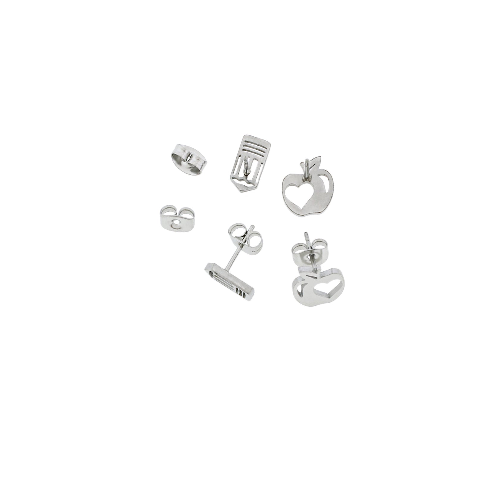 Boucles d'Oreilles Acier Inoxydable - Clous Pomme et Crayon - 10mm x 9mm - 2 Pièces 1 Paire - ER611