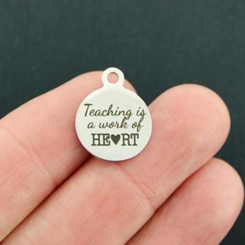 Teaching Stainless Steel Small Round Charms - is a work of heart - BFS002-4105