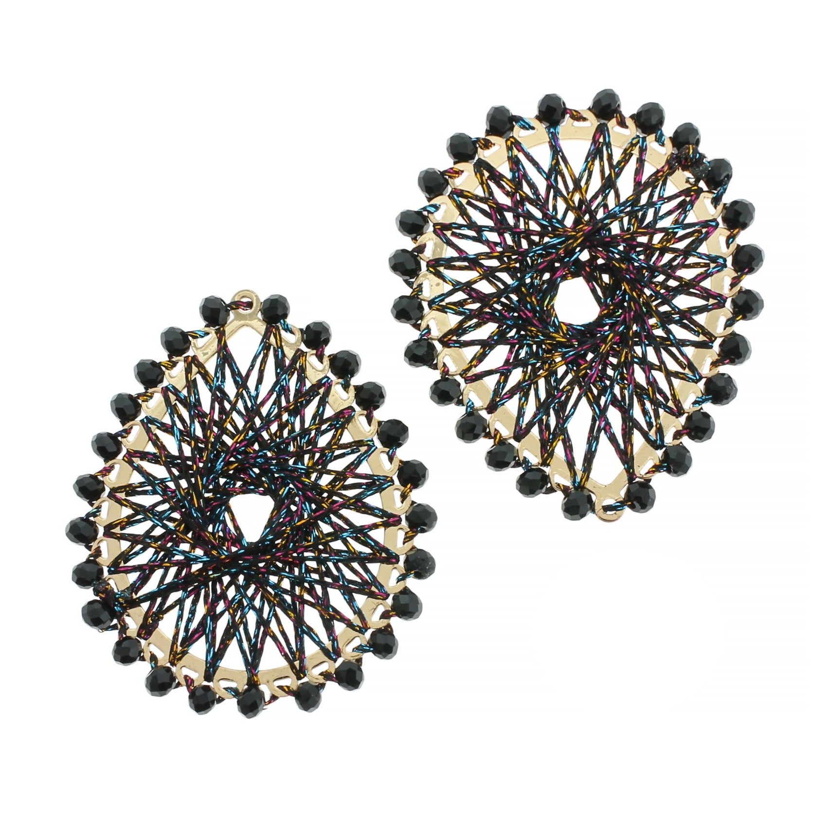 Pendentif ton or tissé perlé arc-en-ciel noir - TSP266