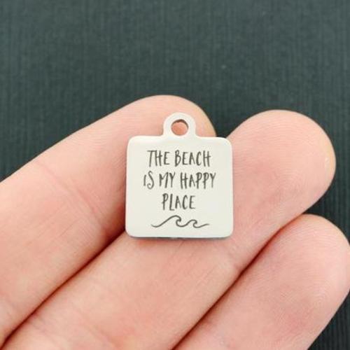 Les breloques en acier inoxydable de la plage - est mon endroit heureux - BFS013-4618