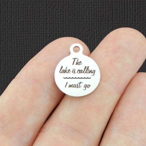 The lake Stainless Steel Small Round Charms - is calling, I must go - BFS002-4962