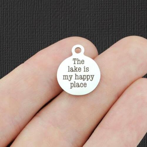 Le lac Petits Charms Ronds en Acier Inoxydable - est mon endroit heureux - BFS002-4964