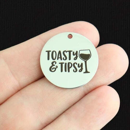 Toasty & Tipsy Stainless Steel 25mm Round Charms - BFS009-6792