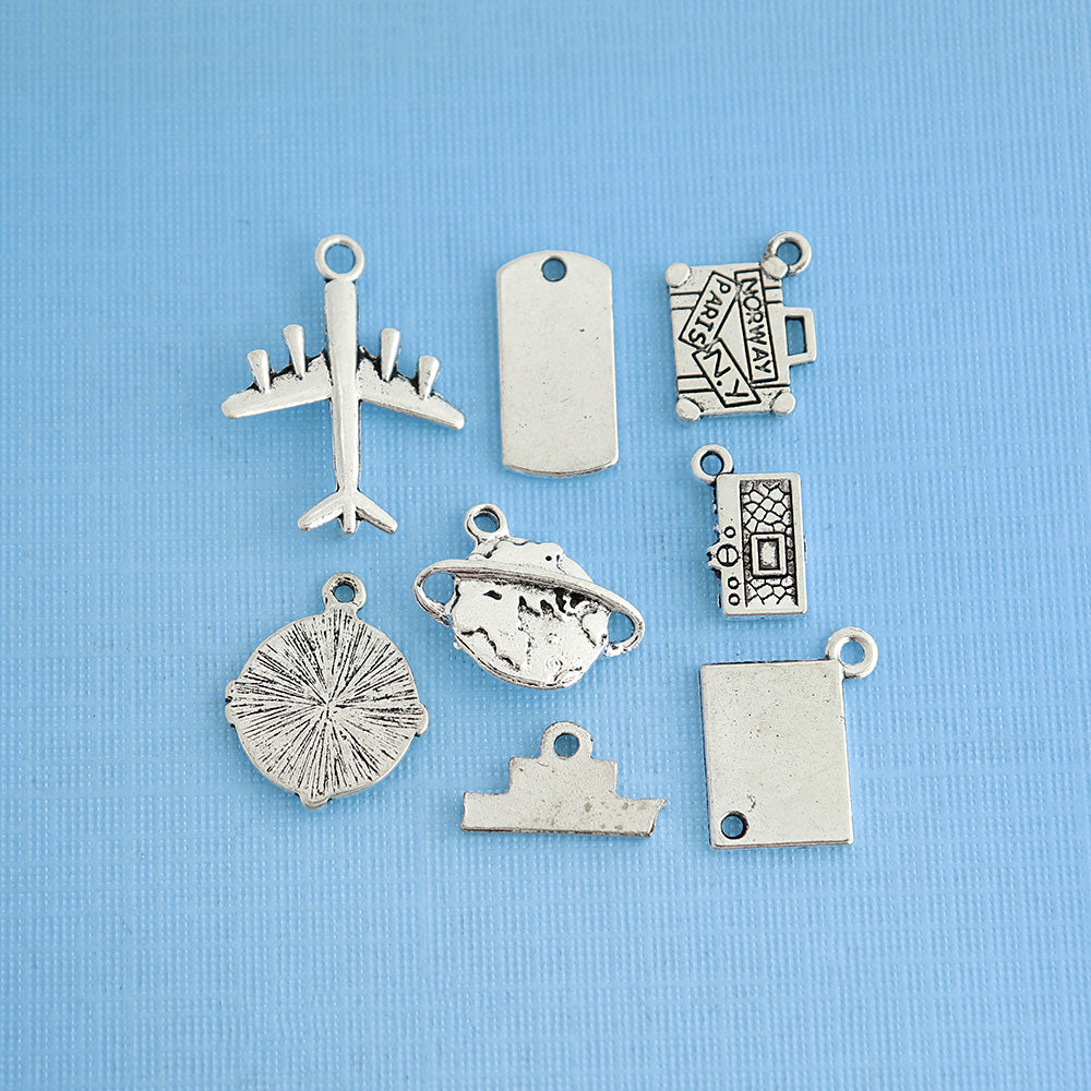 Travel Charm Collection Antique Silver Tone 8 Different Charms - COL061