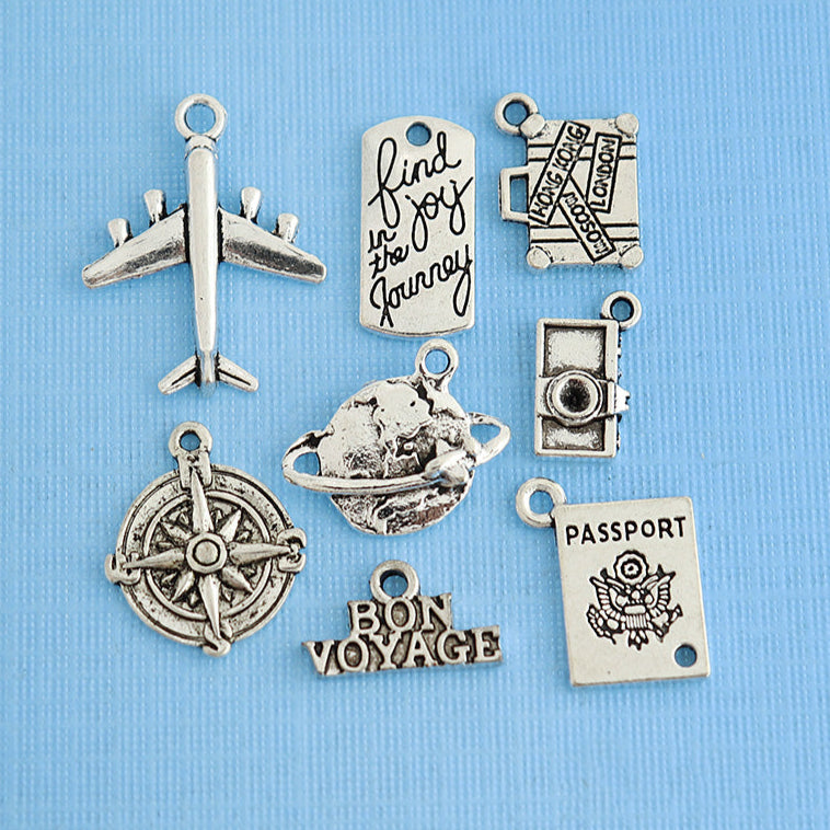 Travel Charm Collection Antique Silver Tone 8 Different Charms - COL061