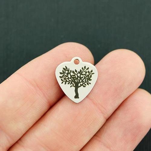 Tree of Life Stainless Steel Small Heart Charms - BFS012-4751