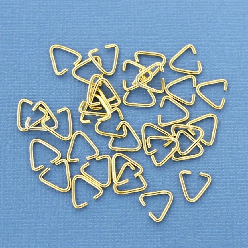 Triangle Gold Tone Jump Rings - 9mm x 6mm - Open 21 Gauge - 100 Rings - Z595
