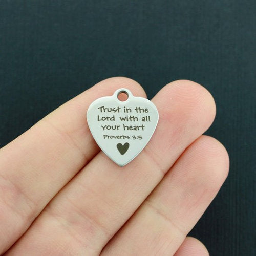 Trust in the Lord Stainless Steel Charms - With all your heart Proverbs 3:5 - BFS011-4191