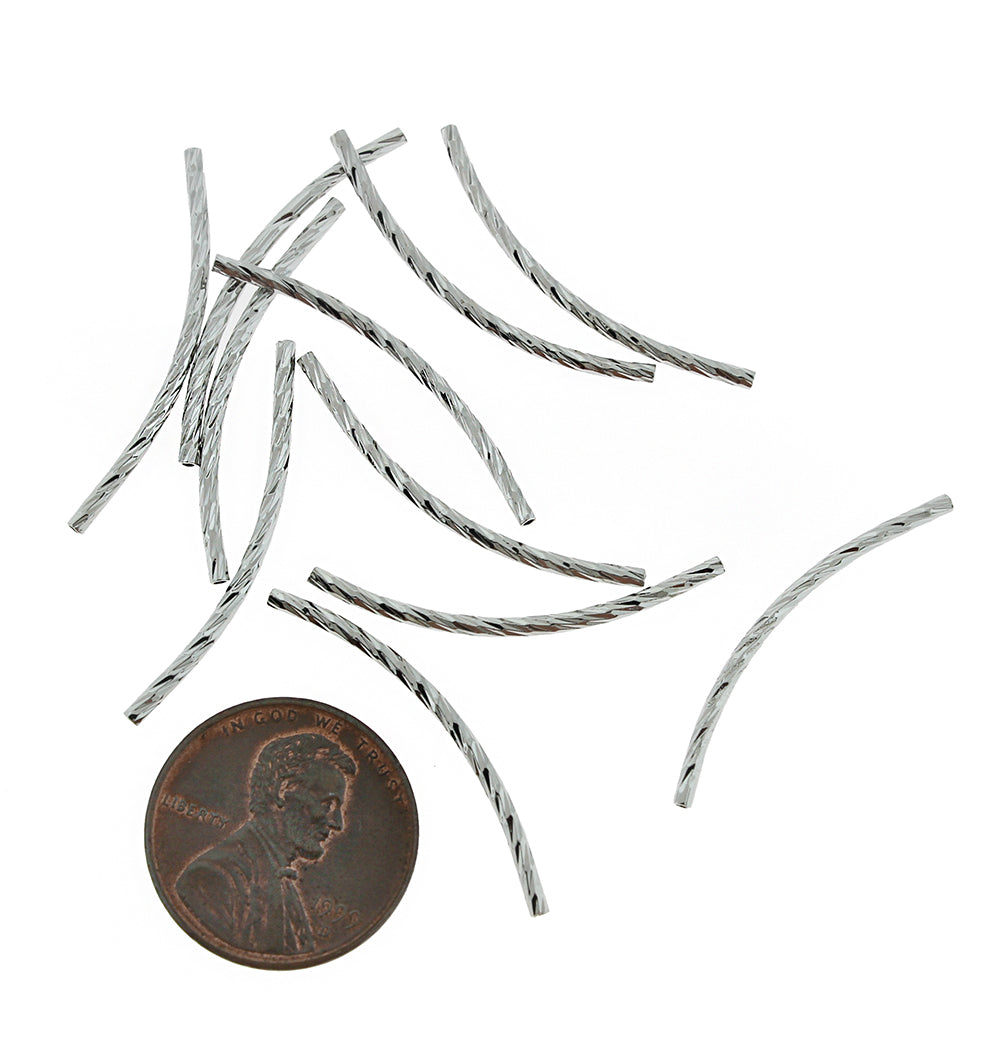 Tube Brass Beads 30mm x 5mm - Silver Tone - 8 Beads - FD799