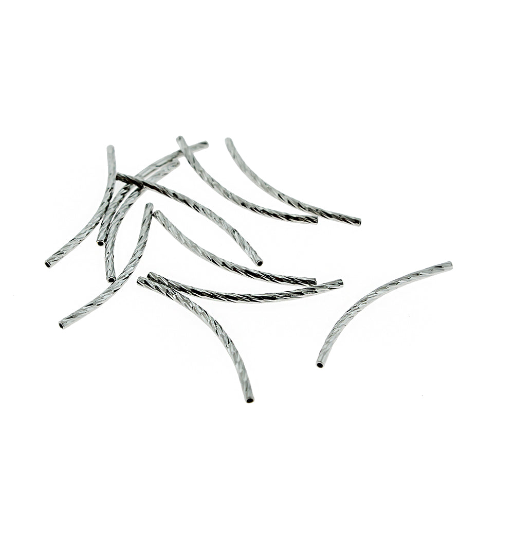 Tube Brass Beads 30mm x 5mm - Silver Tone - 8 Beads - FD799