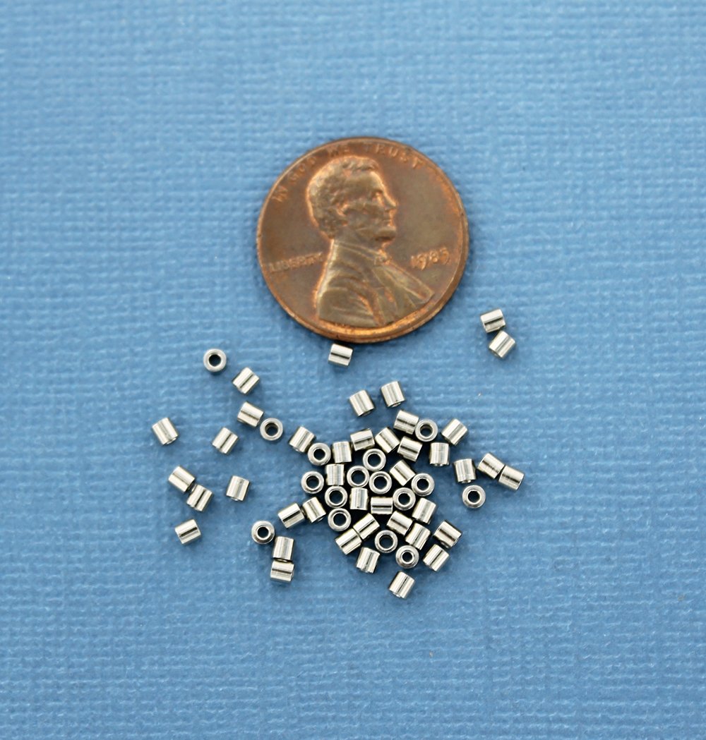 Tube de perles d'espacement en acier inoxydable 2 mm x 2 mm - ton argent - 25 perles - FD348
