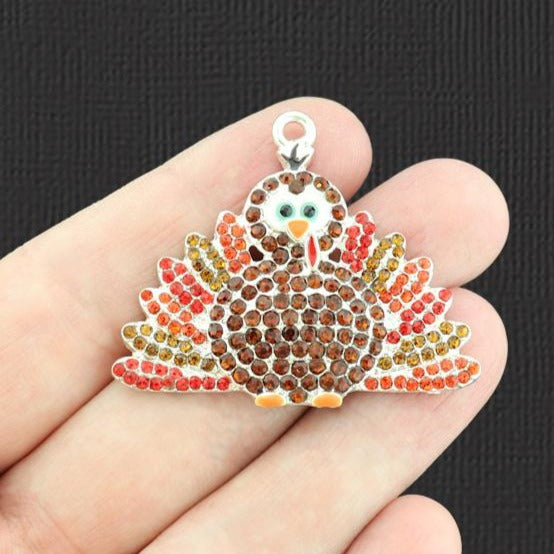 Turkey Silver Tone Enamel Charm with Inset Rhinestones - E938