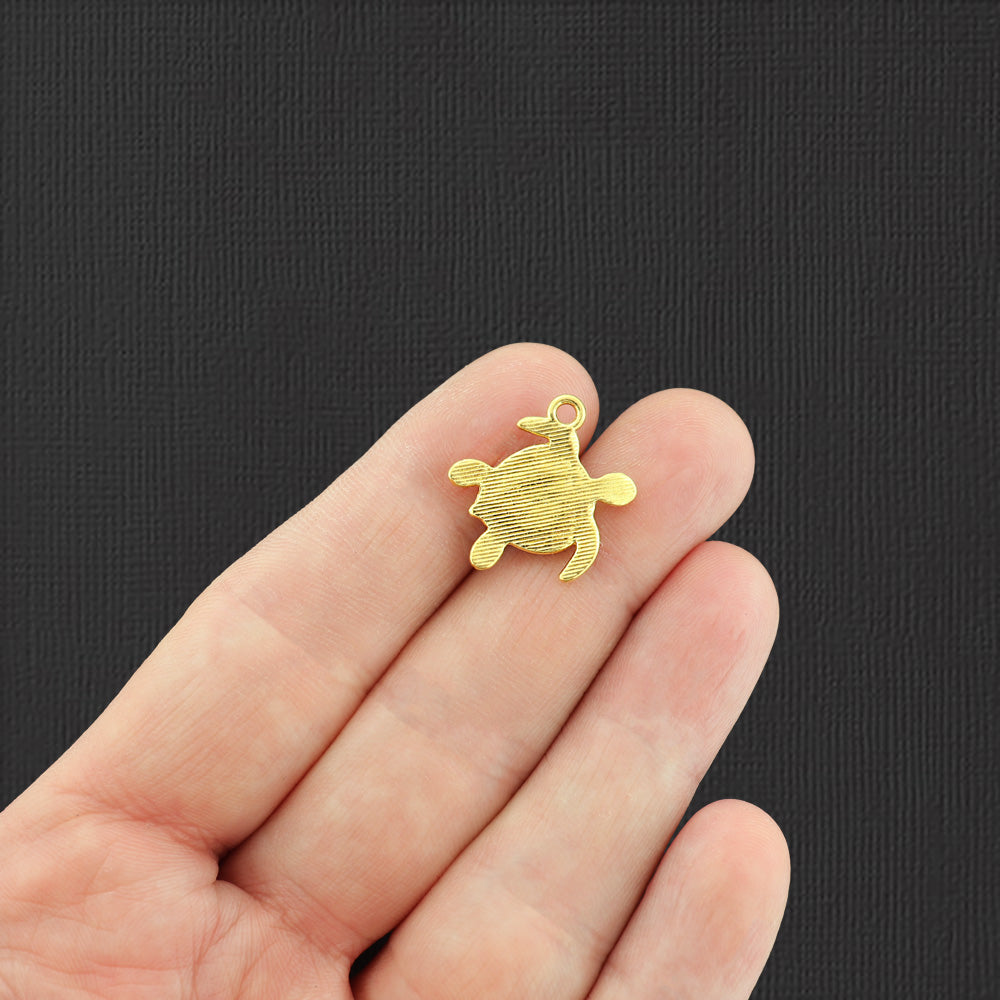 Turtle Antique Gold Tone Charm With Inset Green Seaglass - GC1457