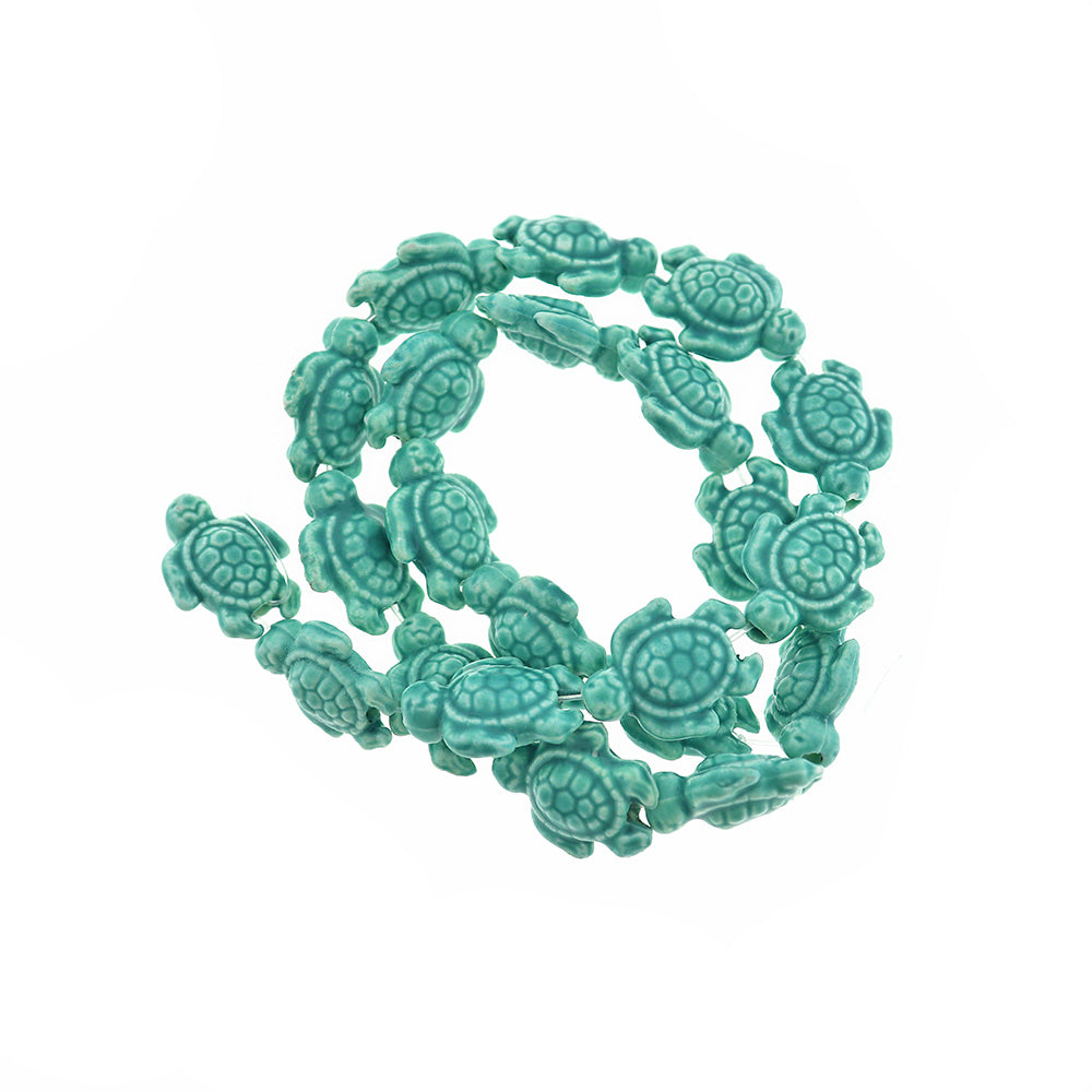Perles de Verre Tortue 19mm x 15mm - Marbre Bleu - 1 Rang 22 Perles - BD1401