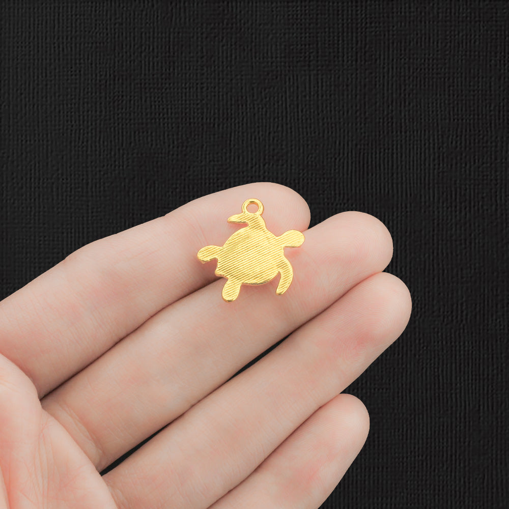 Turtle Gold Tone Charm With Inset Orange Seaglass - GC665