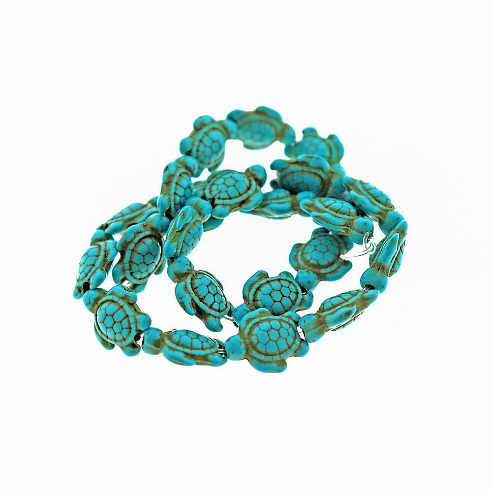 Perles Imitation Turquoise Tortue 18mm x 14mm - Bleu - 1 Rang 23 Perles - BD118