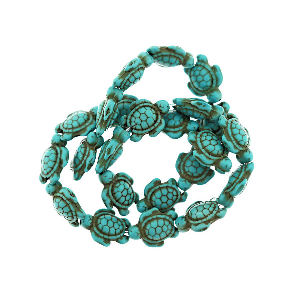 Perles Imitation Turquoise Tortue 18mm x 14mm - Bleu - 1 Rang 23 Perles - BD118