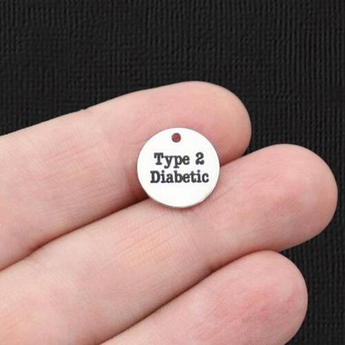Type 2 Diabetic Stainless Steel 13mm Round Charms - BFS007-5801