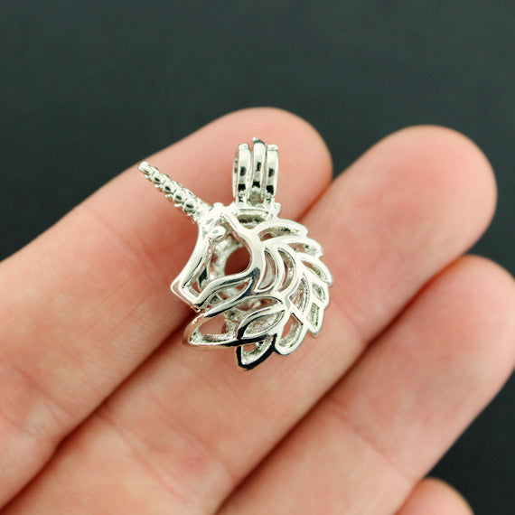 Unicorn Bead Cage Antique Silver Tone Charm 3D - SC7906