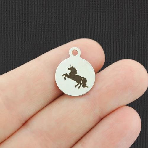 Unicorn Stainless Steel Small Round Charms - BFS002-4907