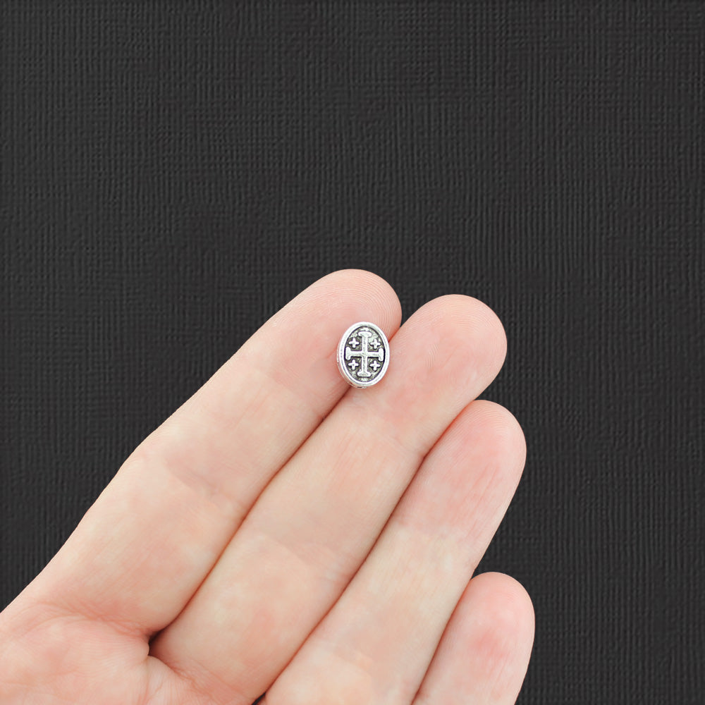 Virgin Mary Cross Spacer Beads 10mm x 8mm x 3mm - Antique Silver Tone - 25 Beads - SC8030
