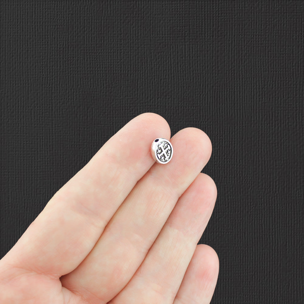 Virgin Mary Cross Spacer Beads 10mm x 8mm x 3mm - Antique Silver Tone - 25 Beads - SC8030