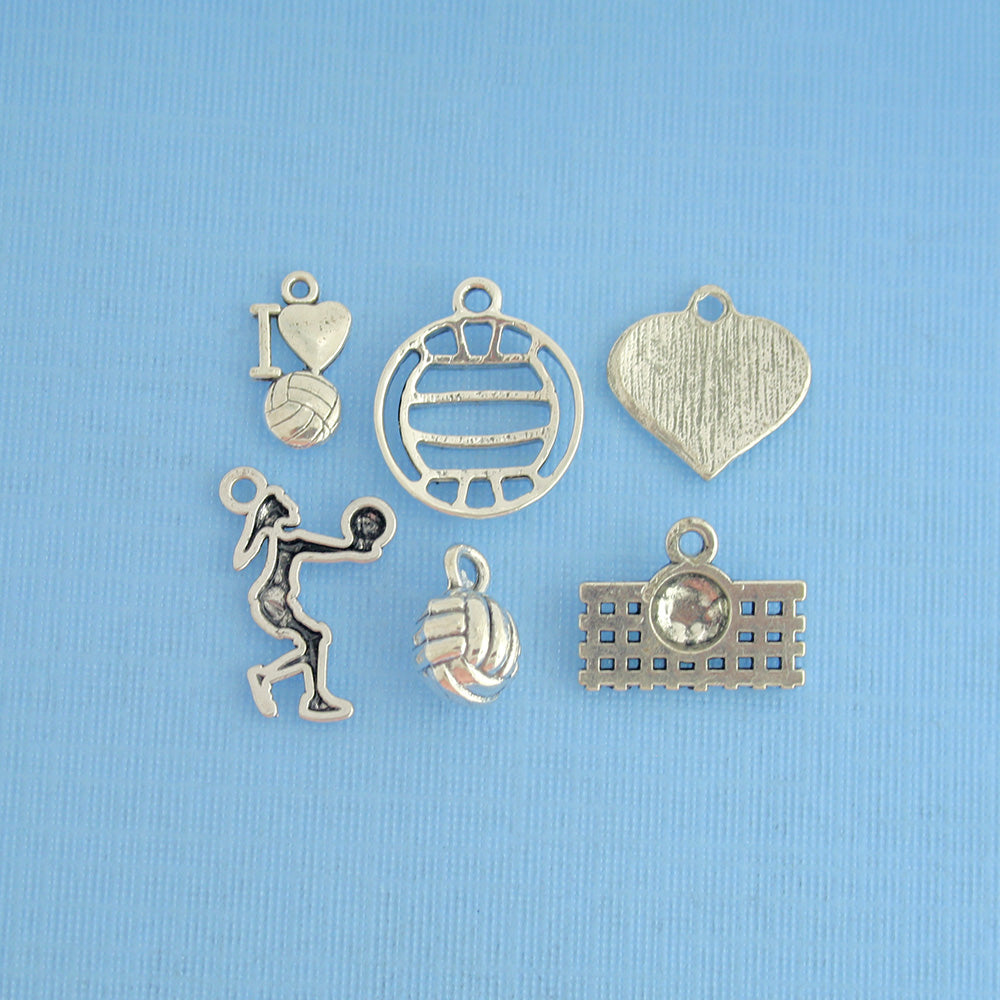 Collection de breloques volley-ball ton argent antique 6 breloques différentes - COL071
