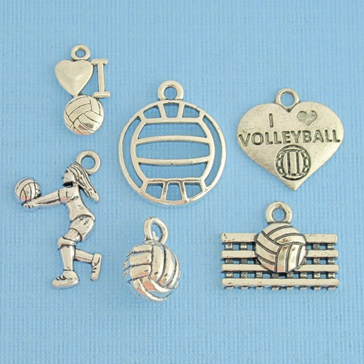 Collection de breloques volley-ball ton argent antique 6 breloques différentes - COL071