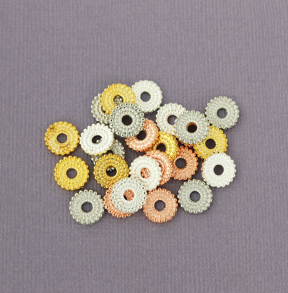 Washer Spacer Beads 2mm x 9.5mm - Assorted Silver, Gold and Rose Gold Tone - 50 Beads - FD227