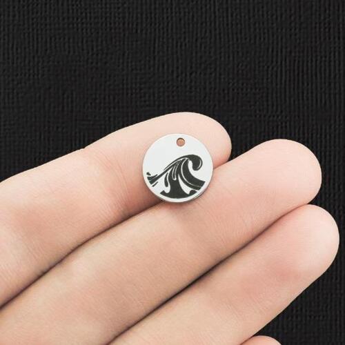 Wave Stainless Steel 13mm Round Charms - BFS007-5876