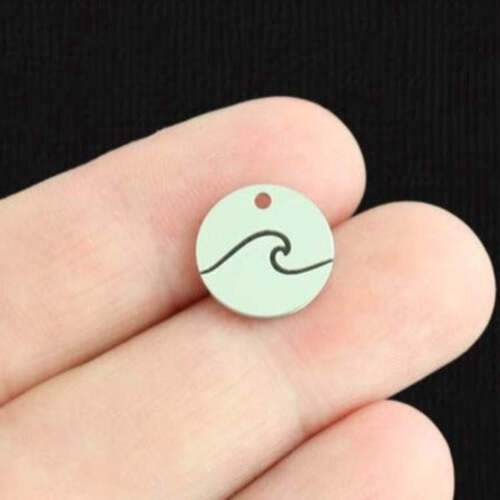 Wave Stainless Steel 13mm Round Charms - BFS007-6770