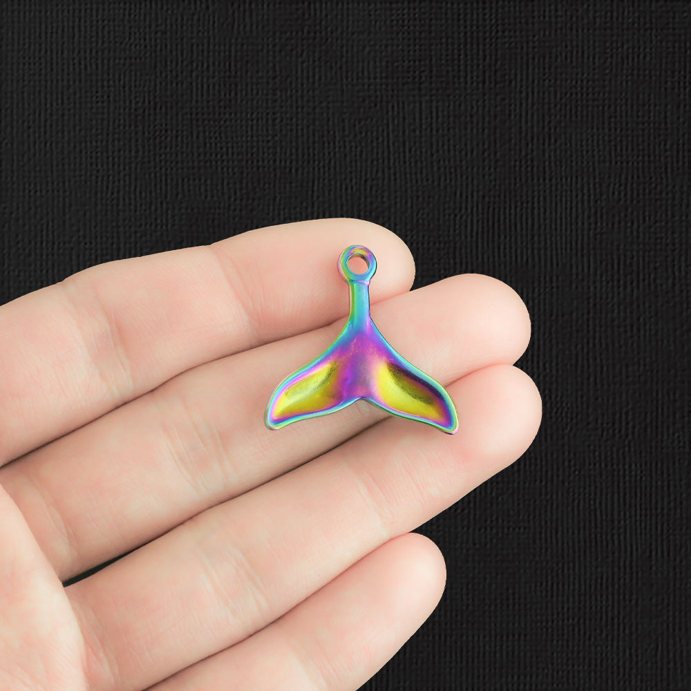 Whale Tail Rainbow Electroplated Stainless Steel Charm - SSP450