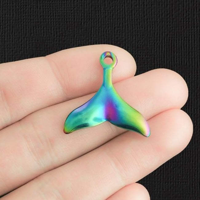 Whale Tail Rainbow Electroplated Stainless Steel Charm - SSP450