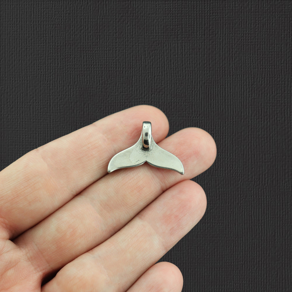 Whale Tail Silver Tone Stainless Steel Charm - SSP225