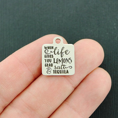 When life Stainless Steel Charms - gives you lemons grab salt & tequila - BFS013-4362