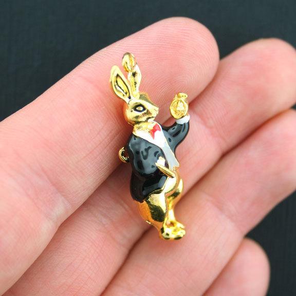 Lapin Blanc Antique Doré Charm 3D - GC357