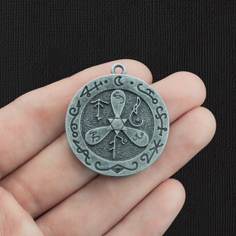 Wiccan Antique Silver Tone Charm 2 faces - SC3076