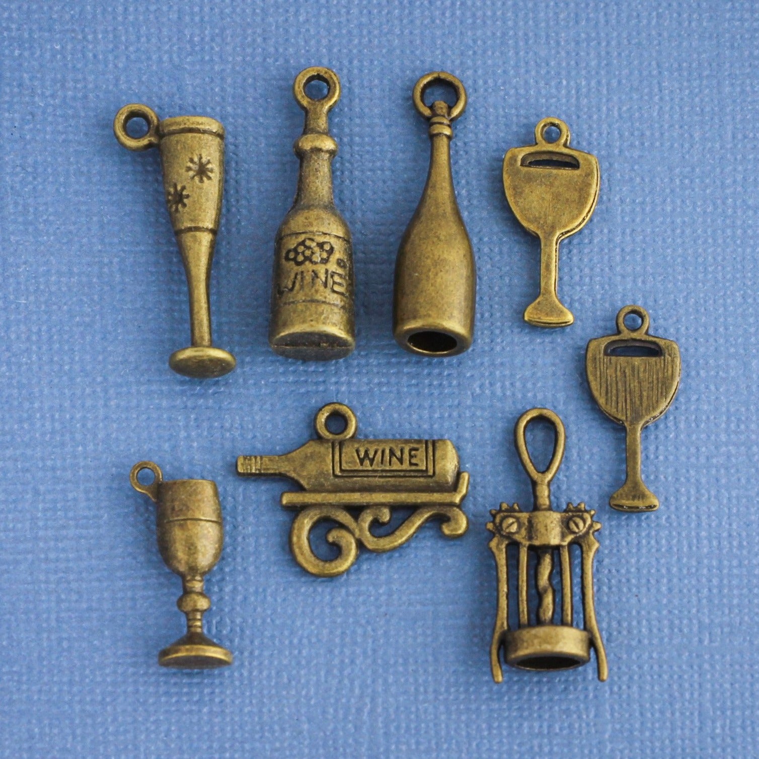 Wine Charm Collection Antique Bronze Tone 8 Different Charms - COL089