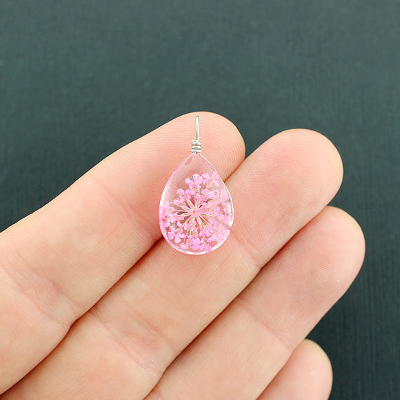 Wish Pendant Glass Charm - Real Flower - Choose Your Color!