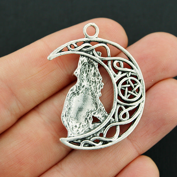 Loup Croissant de Lune Antique Silver Tone Charm - SC2446