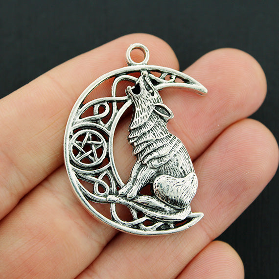Loup Croissant de Lune Antique Silver Tone Charm - SC2446