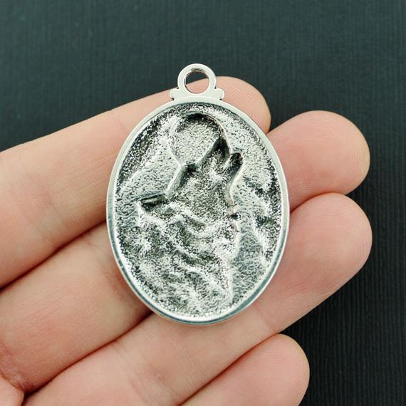 Loup Lune Antique Silver Tone Charm - SC5274