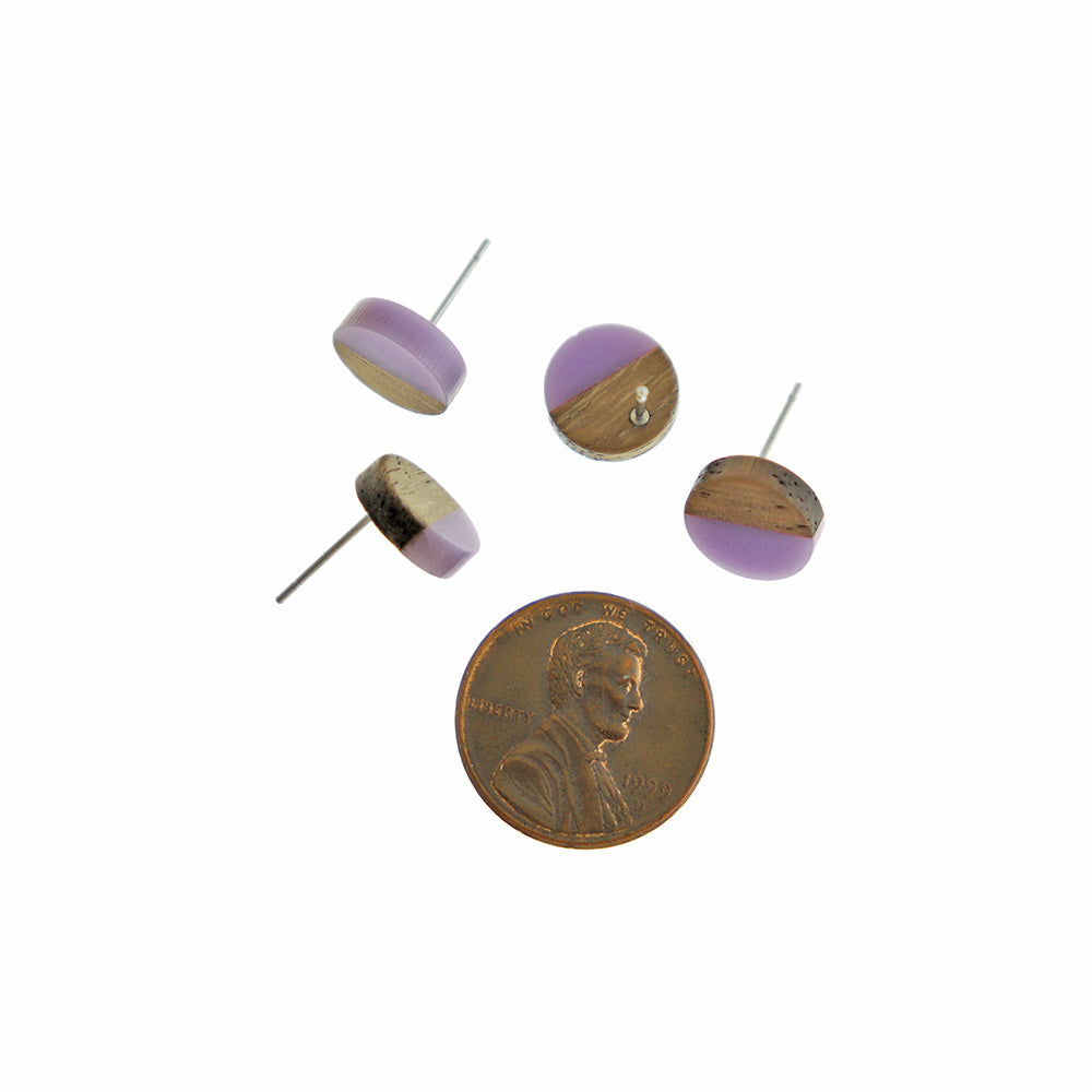 Wood Stainless Steel Earrings - 10mm Resin Round Studs - Choose Your Color!